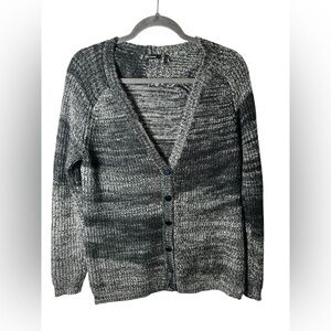 Daisy Fuentes Women’s Cardigan Small Black Gray Ombre Button Front Knit Sweater